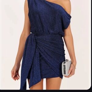 Santiago off shoulder mini dress-midnight blue